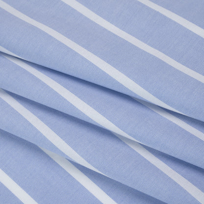 Cotton Oxford Shirting - Light Blue and White Wide Stripes - Designer Deadstock