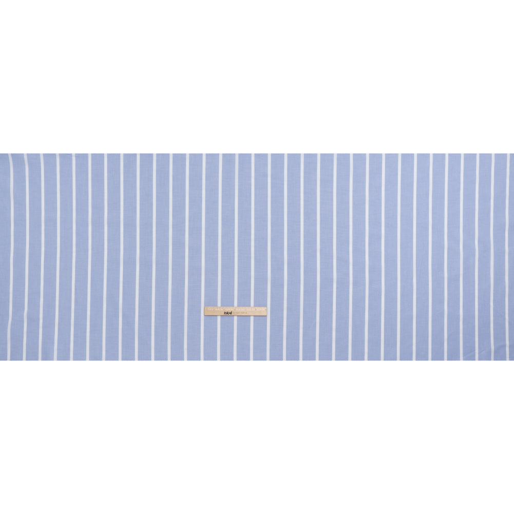 Cotton Oxford Shirting - Light Blue and White Wide Stripes - Designer Deadstock
