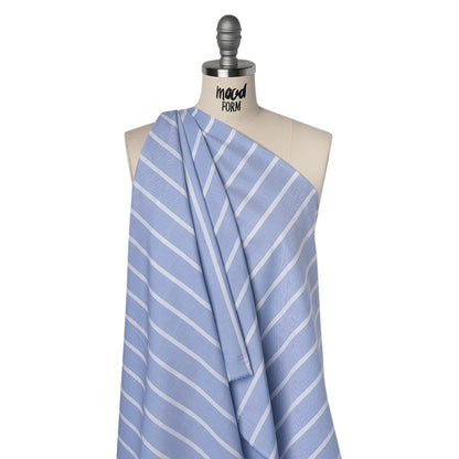 Cotton Oxford Shirting - Light Blue and White Wide Stripes - Designer Deadstock