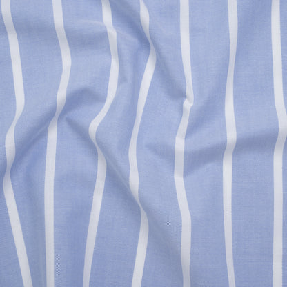 Cotton Oxford Shirting - Light Blue and White Wide Stripes - Designer Deadstock