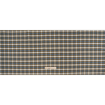 Cotton Oxford Shirting - Olive Brown, White and Blue Big Tattersall Check - Deadstock