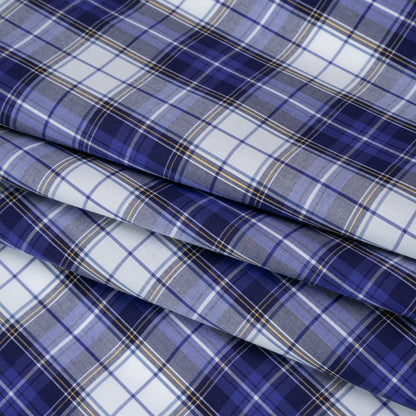 Cotton Shirting Made in Italy - Blue, Yellow and White Plaid - Designer Deadstock