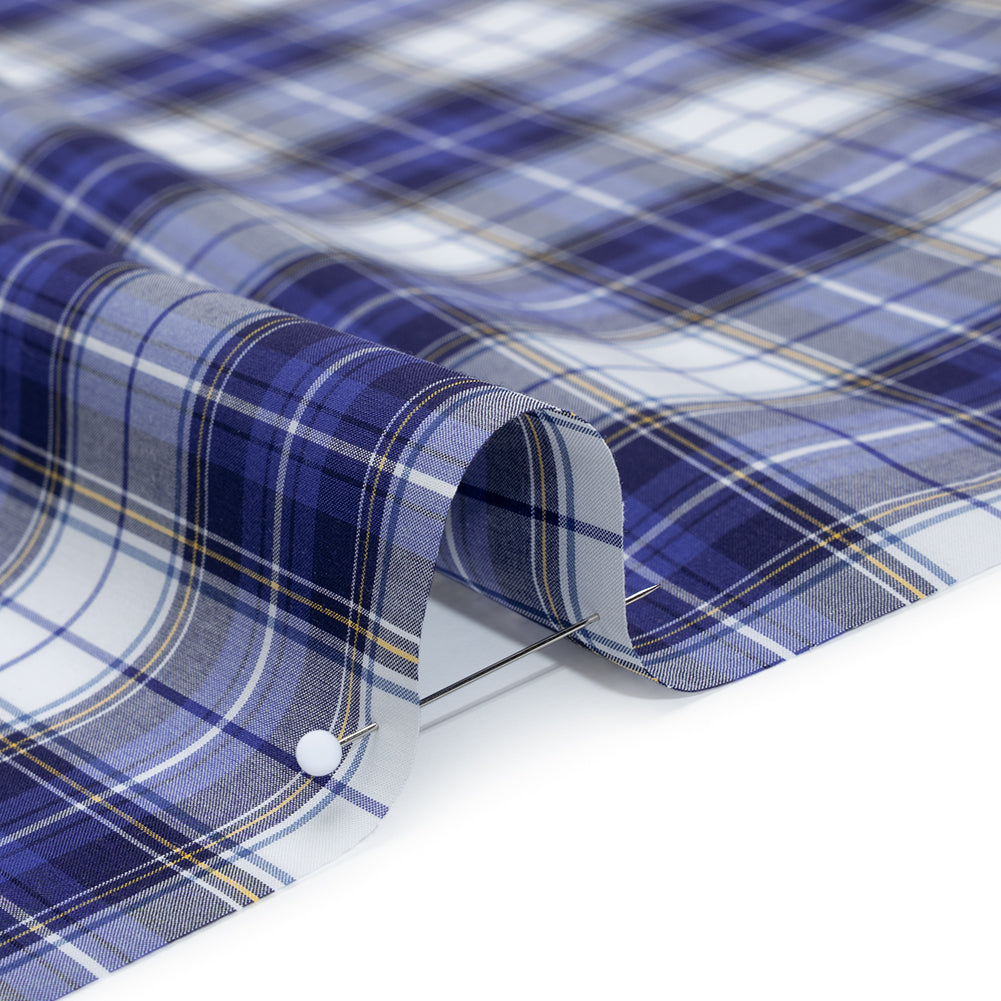 Cotton Shirting Made in Italy - Blue, Yellow and White Plaid - Designer Deadstock