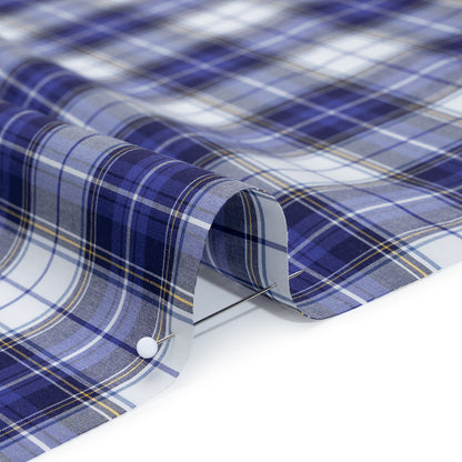 Cotton Shirting Made in Italy - Blue, Yellow and White Plaid - Designer Deadstock