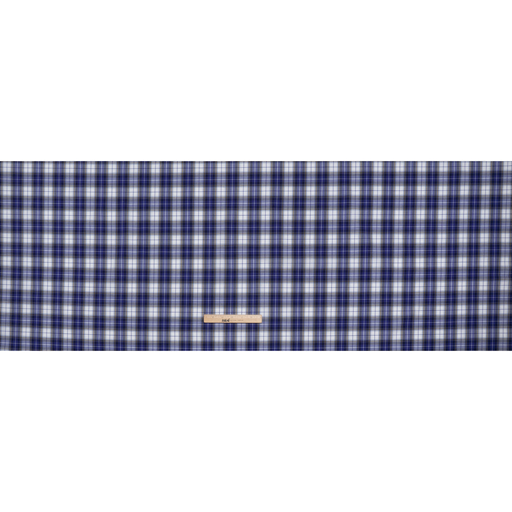Cotton Shirting Made in Italy - Blue, Yellow and White Plaid - Designer Deadstock