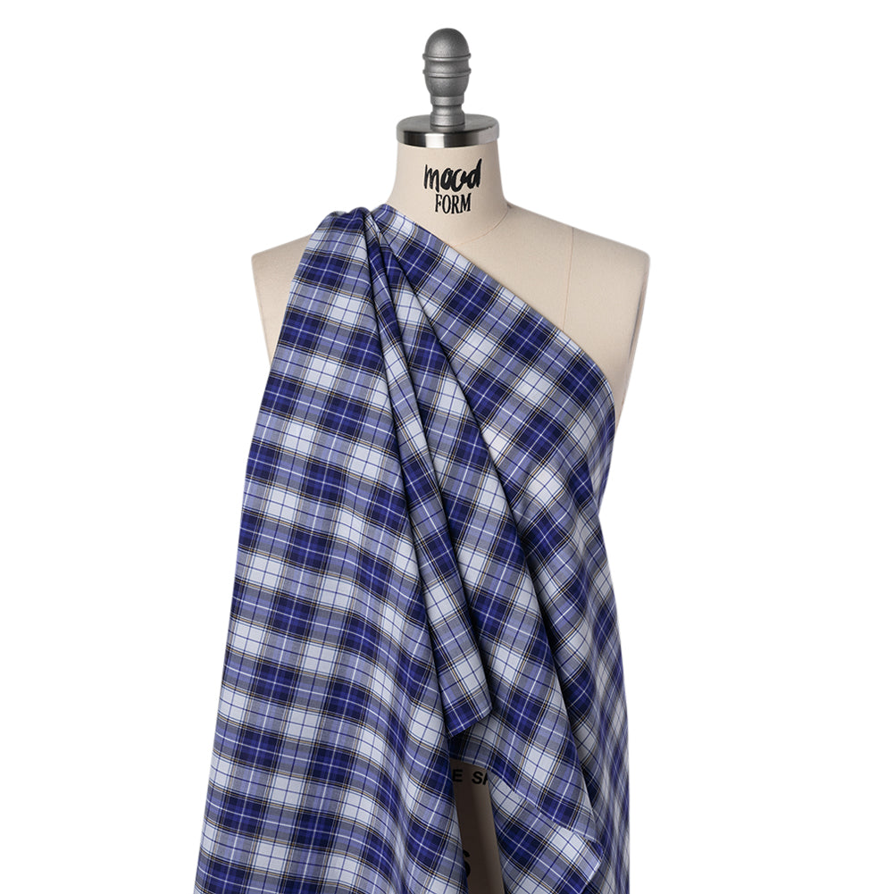 Cotton Shirting Made in Italy - Blue, Yellow and White Plaid - Designer Deadstock