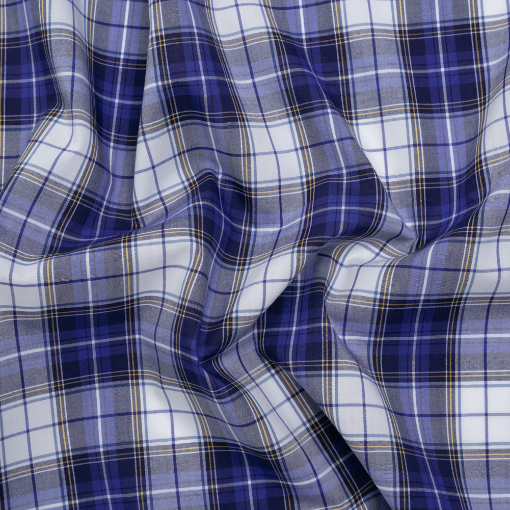 Cotton Shirting Made in Italy - Blue, Yellow and White Plaid - Designer Deadstock