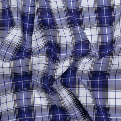 Cotton Shirting Made in Italy - Blue, Yellow and White Plaid - Designer Deadstock