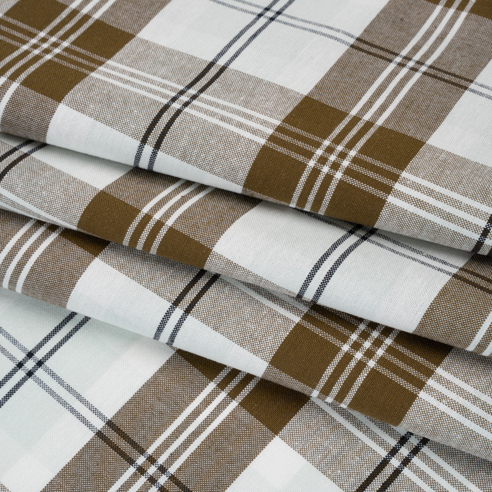 Cotton Oxford Shirting - Palest Aqua, Brown and Black Plaid - Designer Deadstock