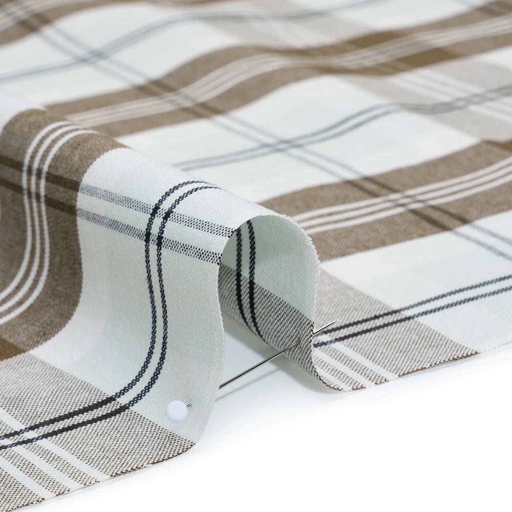 Cotton Oxford Shirting - Palest Aqua, Brown and Black Plaid - Designer Deadstock