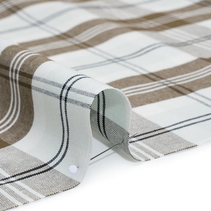 Cotton Oxford Shirting - Palest Aqua, Brown and Black Plaid - Designer Deadstock