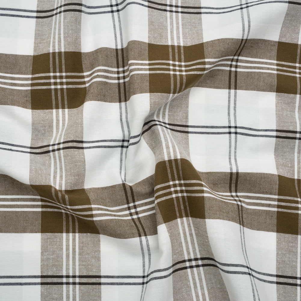 Cotton Oxford Shirting - Palest Aqua, Brown and Black Plaid - Designer Deadstock