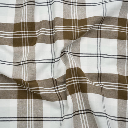 Cotton Oxford Shirting - Palest Aqua, Brown and Black Plaid - Designer Deadstock