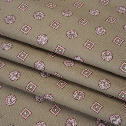 Cotton Oxford Shirting Print - Warm Gray, Baby Pink and White Medallions and Squares - Deadstock