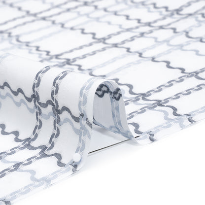 Cotton Jacquard Shirting - Charcoal, Pale Blue and White Wavy Lines Plaid - Deadstock