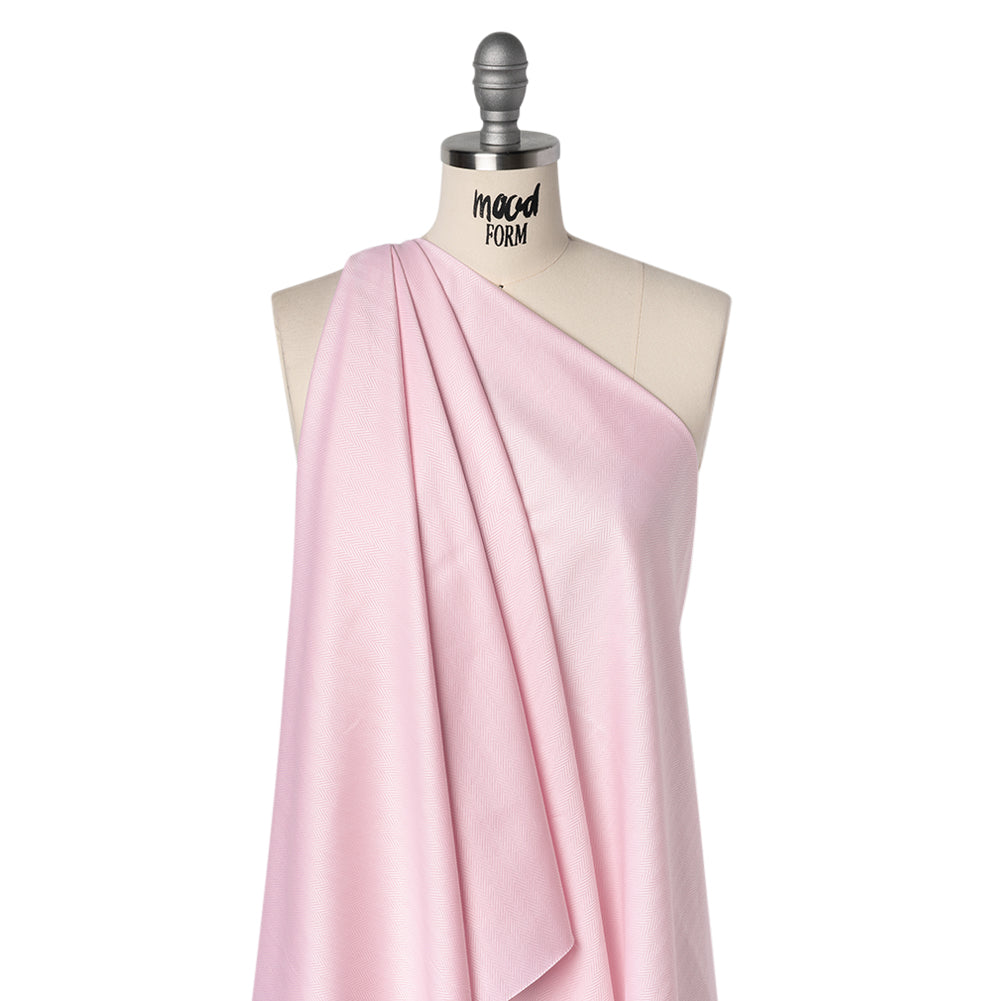 Cotton Twill Shirting - Baby Pink and White Herringbone - Deadstock