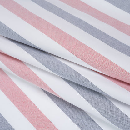 Cotton Oxford Shirting - Red, Midnight Blue and White Awning Stripes - Deadstock