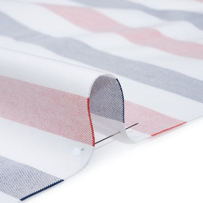 Cotton Oxford Shirting - Red, Midnight Blue and White Awning Stripes - Deadstock