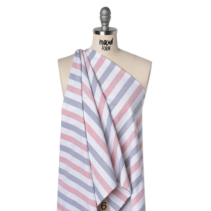 Cotton Oxford Shirting - Red, Midnight Blue and White Awning Stripes - Deadstock