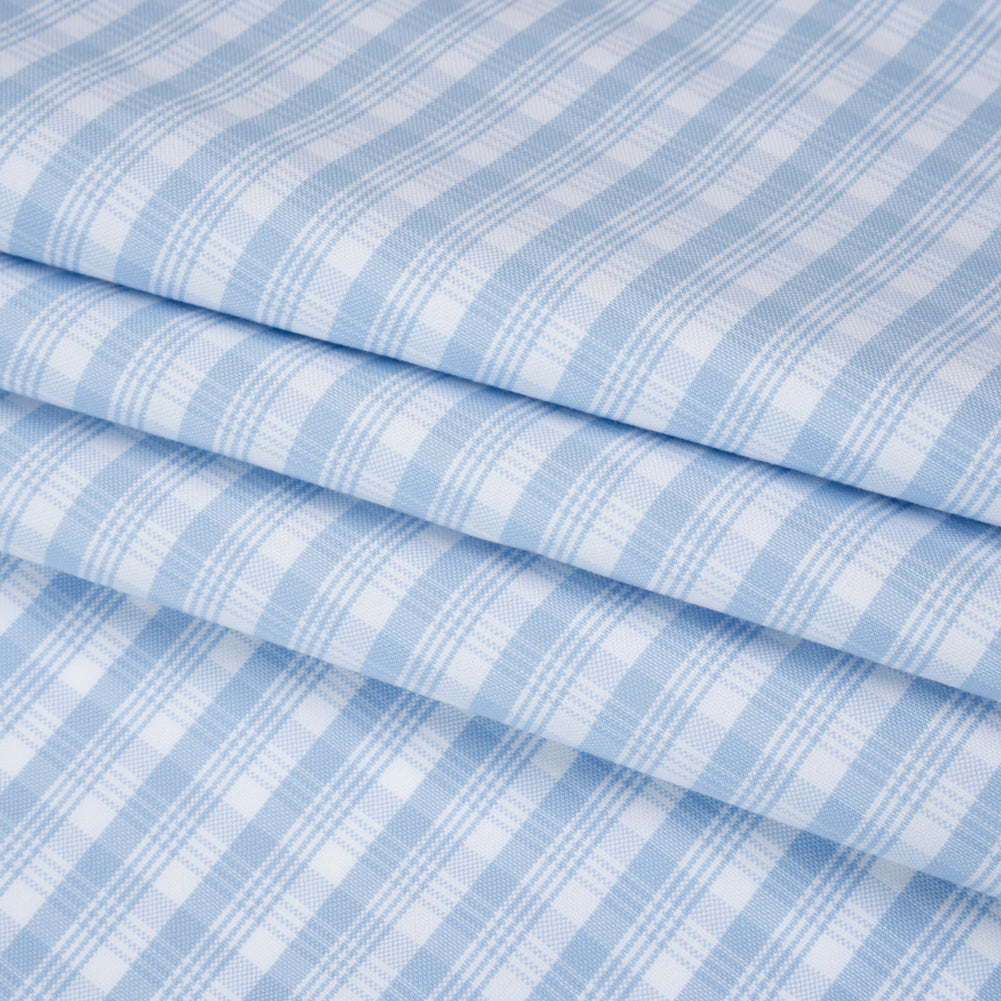 Cotton Oxford Shirting - Baby Blue and White Plaid - Deadstock