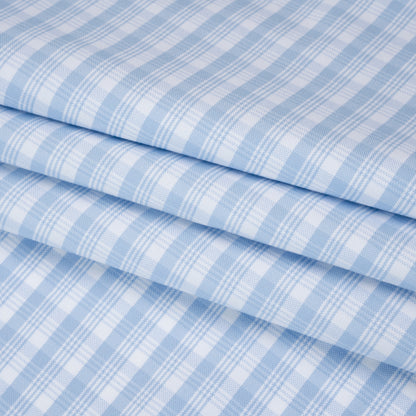 Cotton Oxford Shirting - Baby Blue and White Plaid - Deadstock