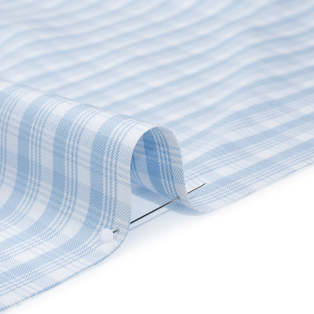 Cotton Oxford Shirting - Baby Blue and White Plaid - Deadstock