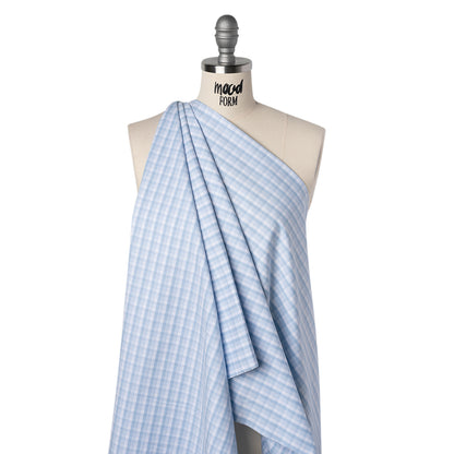 Cotton Oxford Shirting - Baby Blue and White Plaid - Deadstock