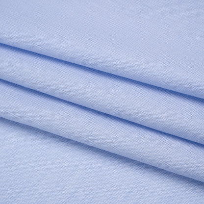 Cotton Twill Shirting - Light Blue and White Narrow Herringbone - Deadstock