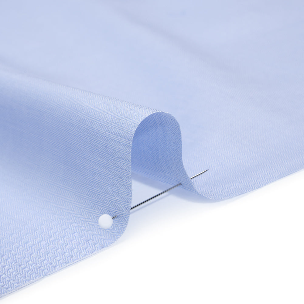 Cotton Twill Shirting - Light Blue and White Narrow Herringbone - Deadstock