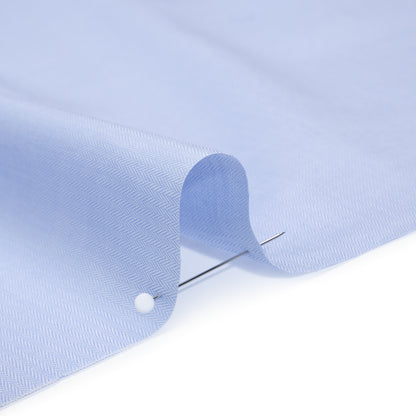 Cotton Twill Shirting - Light Blue and White Narrow Herringbone - Deadstock