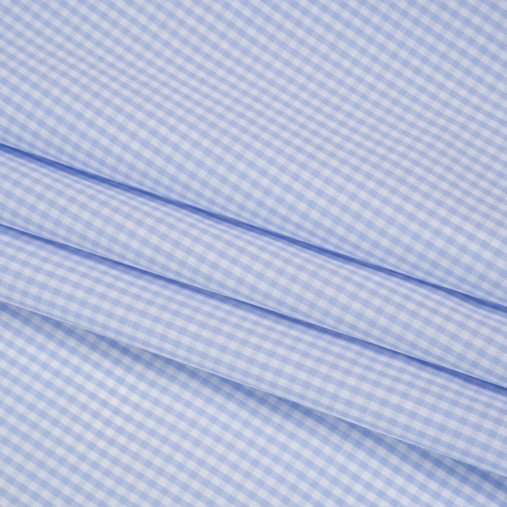 Cotton Gingham Shirting - Baby Blue and White Checks - Deadstock