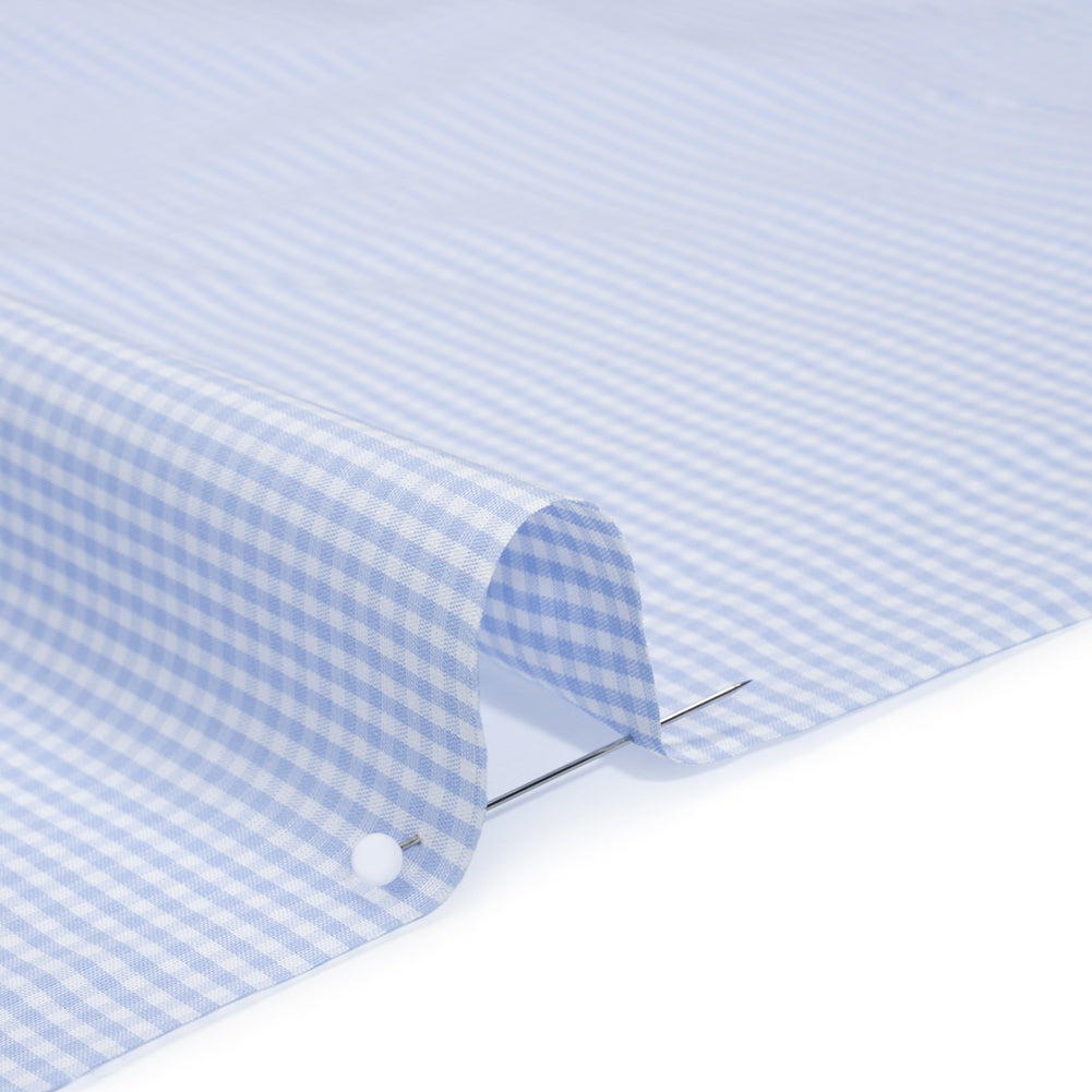Cotton Gingham Shirting - Baby Blue and White Checks - Deadstock