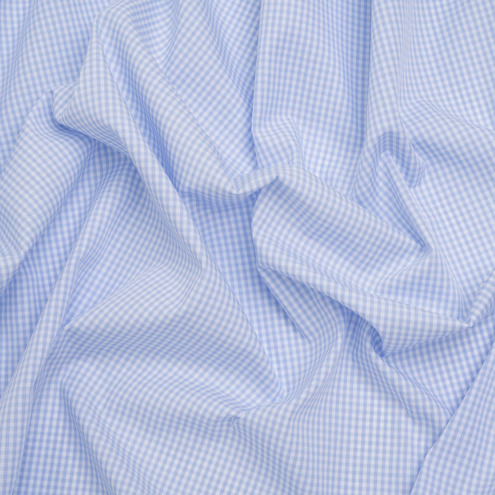 Cotton Gingham Shirting - Baby Blue and White Checks - Deadstock