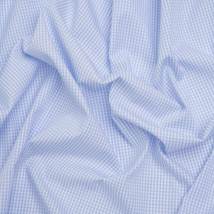 Cotton Gingham Shirting - Baby Blue and White Checks - Deadstock