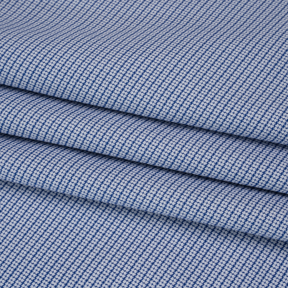 Cotton Oxford Shirting - Bright Blue and White Little Checks - Deadstock