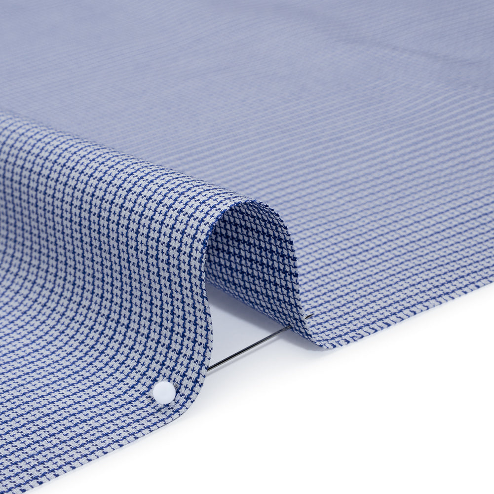 Cotton Oxford Shirting - Bright Blue and White Little Checks - Deadstock