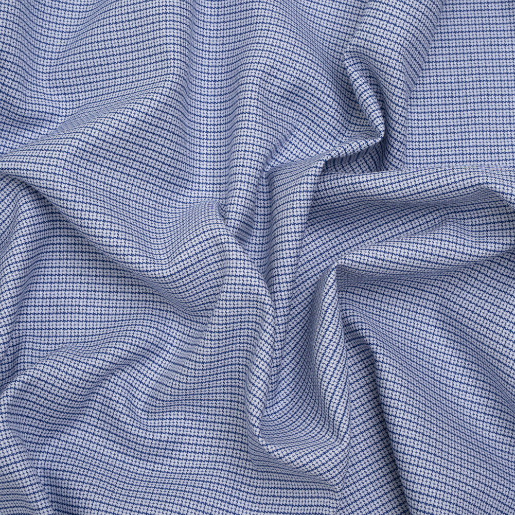 Cotton Oxford Shirting - Bright Blue and White Little Checks - Deadstock
