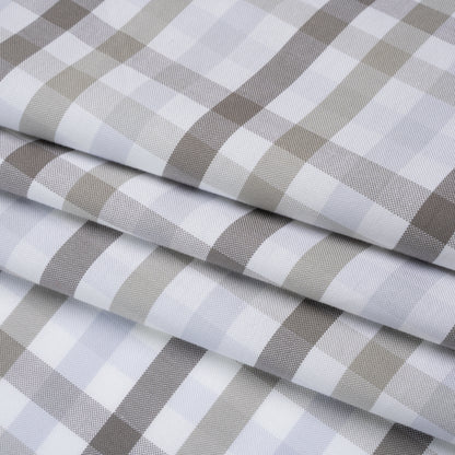 Cotton Oxford Shirting - Gray, Pale Blue and White Plaid - Deadstock