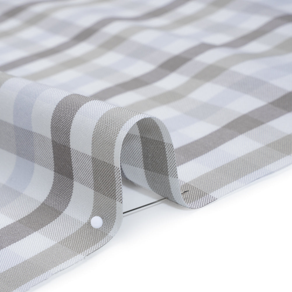 Cotton Oxford Shirting - Gray, Pale Blue and White Plaid - Deadstock
