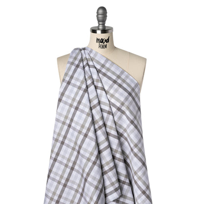 Cotton Oxford Shirting - Gray, Pale Blue and White Plaid - Deadstock