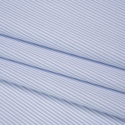 Cotton Twill Shirting - Light Blue, Cobalt and White Lined Stripes - Deadstock