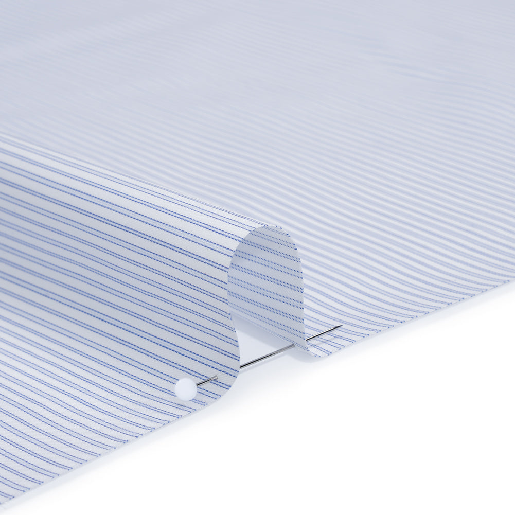 Cotton Twill Shirting - Light Blue, Cobalt and White Lined Stripes - Deadstock