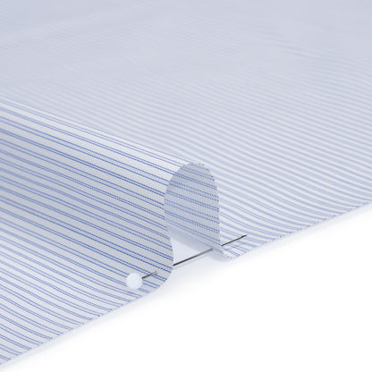 Cotton Twill Shirting - Light Blue, Cobalt and White Lined Stripes - Deadstock