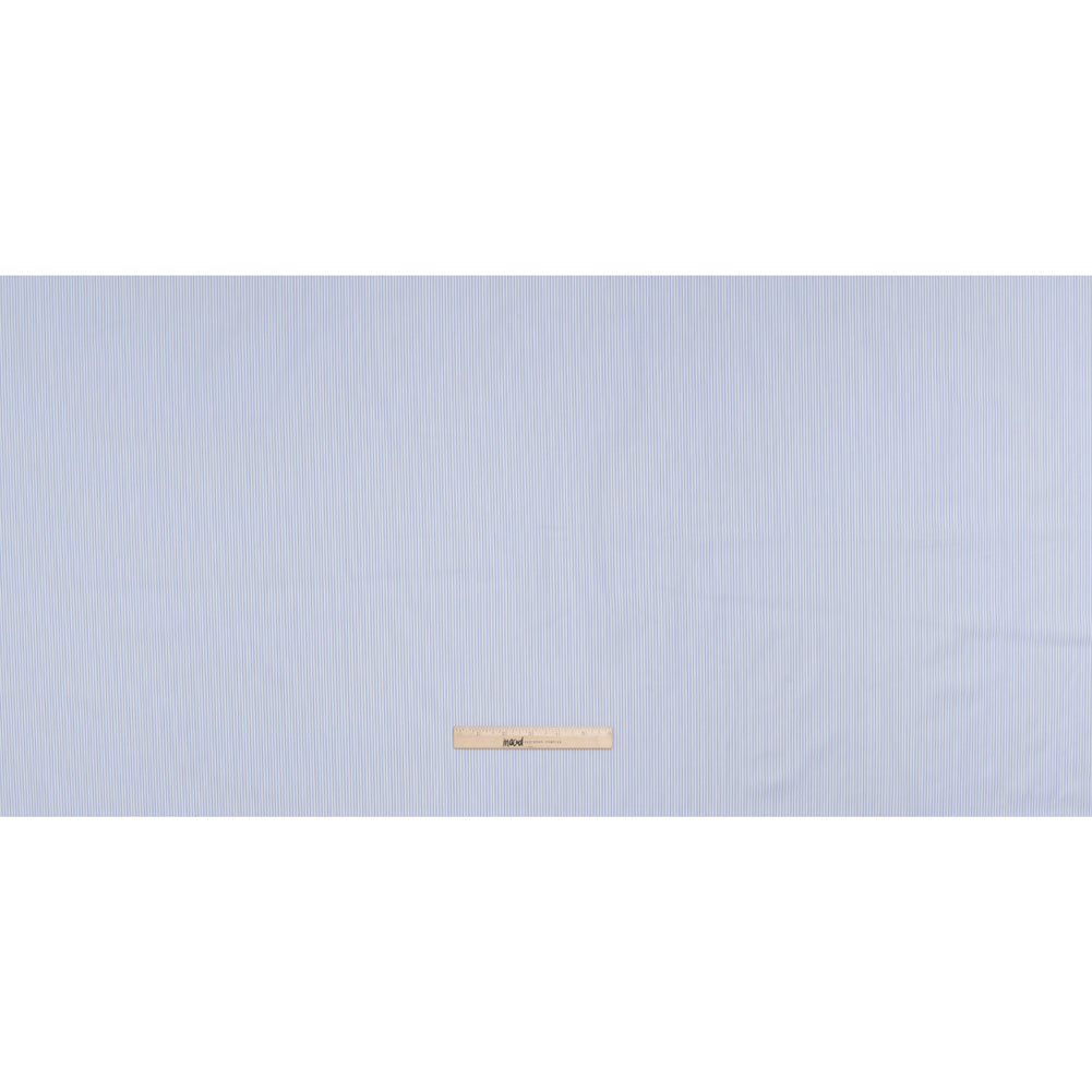 Cotton Twill Shirting - Light Blue, Cobalt and White Lined Stripes - Deadstock