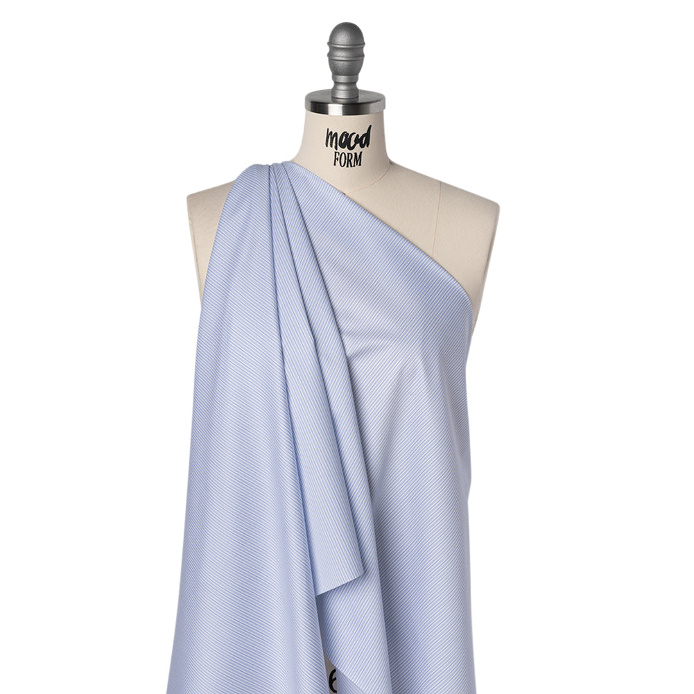 Cotton Twill Shirting - Light Blue, Cobalt and White Lined Stripes - Deadstock