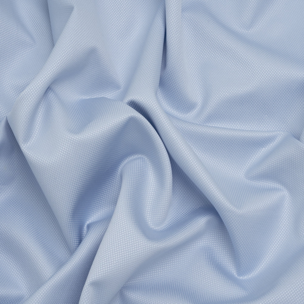 Cotton Dobby Shirting Made in England - Light Blue Tonal Checks - Designer Deadstock