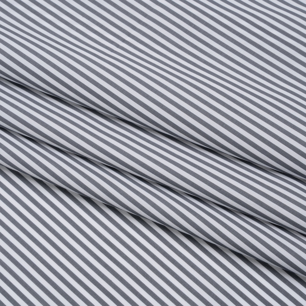 Cotton Twill Shirting - Gray and White Candy Stripes - Deadstock