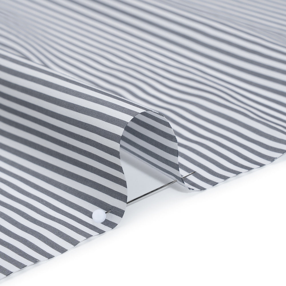 Cotton Twill Shirting - Gray and White Candy Stripes - Deadstock