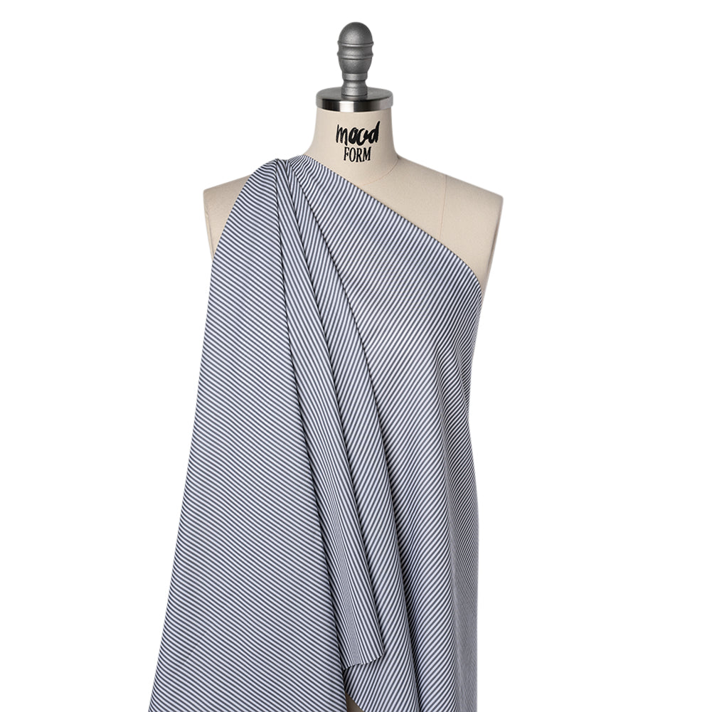 Cotton Twill Shirting - Gray and White Candy Stripes - Deadstock