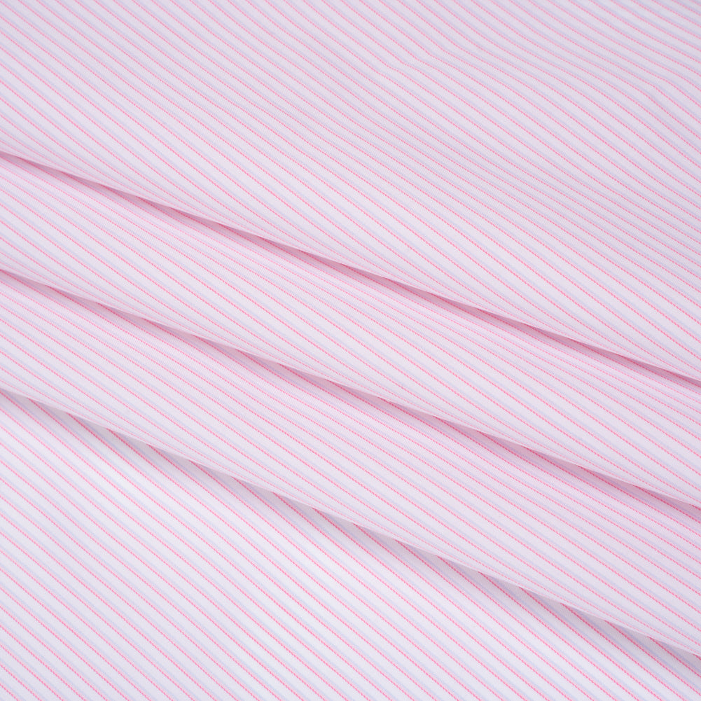 Cotton Twill Shirting - Light Pink, Pale Blue and White Shadow Pinstripes - Deadstock